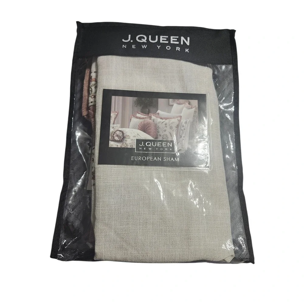 J. Queen New York Santa Rosa European Sham Cream Dusty Rose‎ Floral Embroidered
